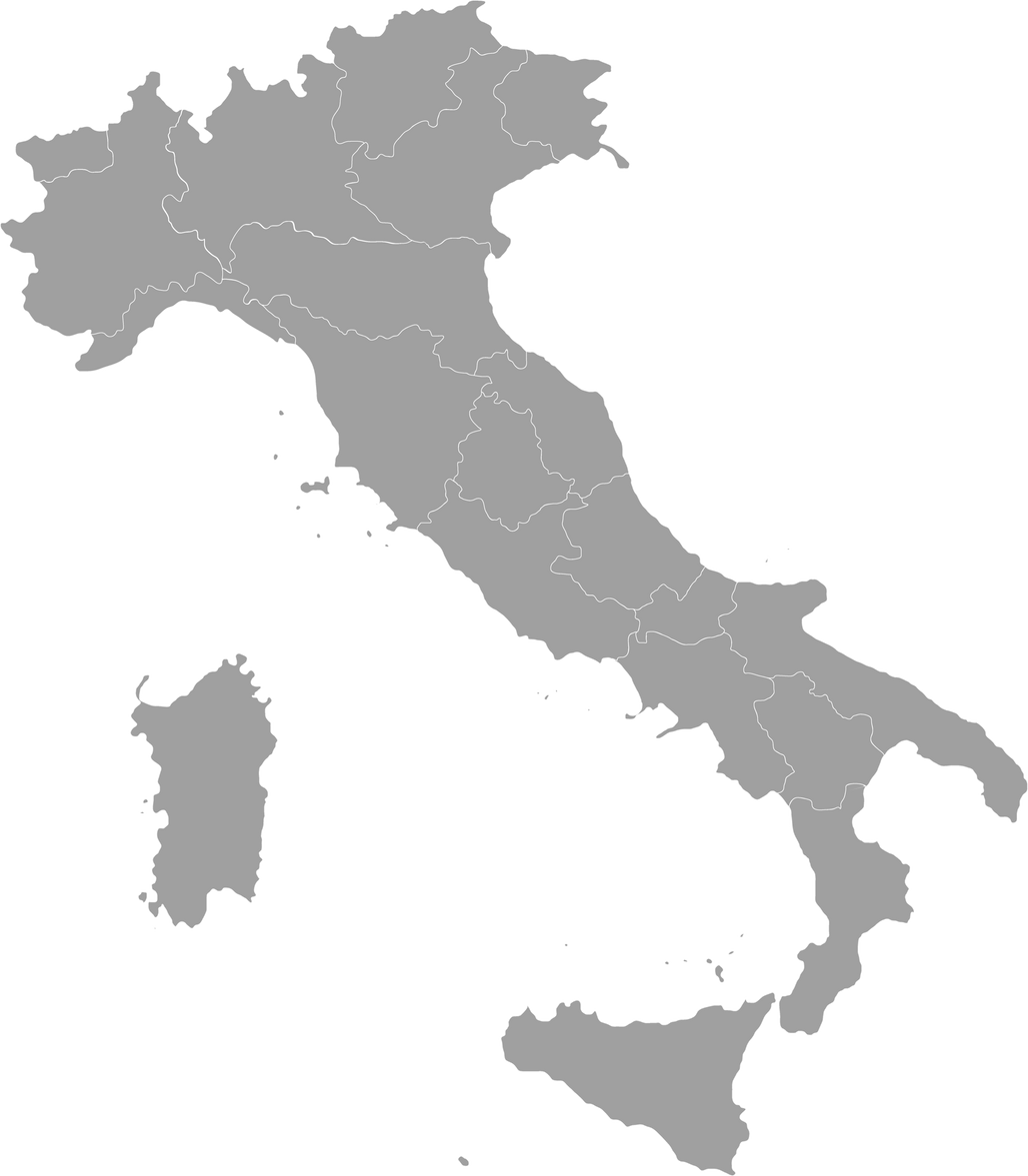 map of Italy with borders of regions