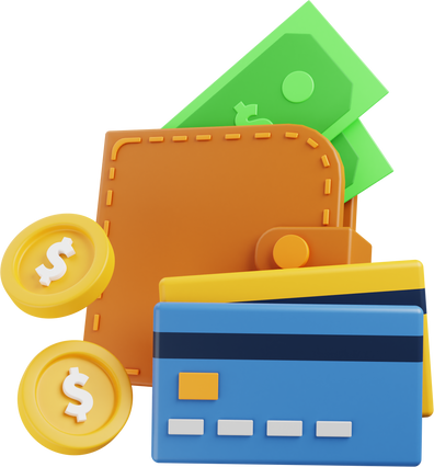 3d illustration of banking icon wallet with money